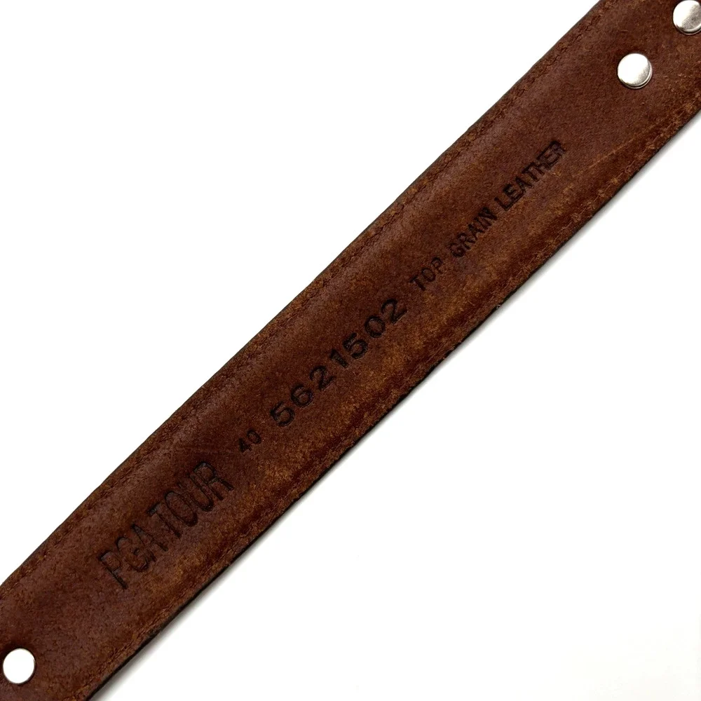 Vintage 90s PGA Tour Brown Full Grain Leather Concho Golf Belt 40 38-42